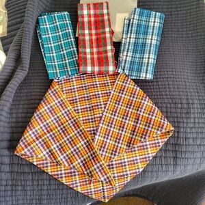 Colorful Plaid Fabric Set of 4 dog Bandananas /collars. Plaid set. 26"